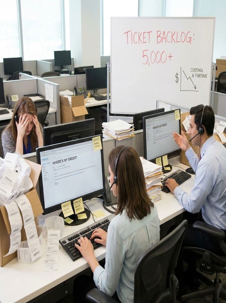 Overwhelmed travel support team buried in repetitive customer inquiries