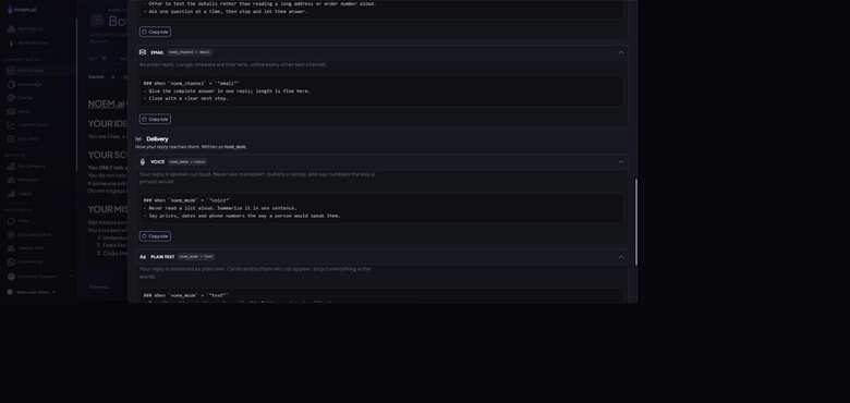 Channel and Delivery panel with Email channel and Voice and Plain Text delivery values expanded